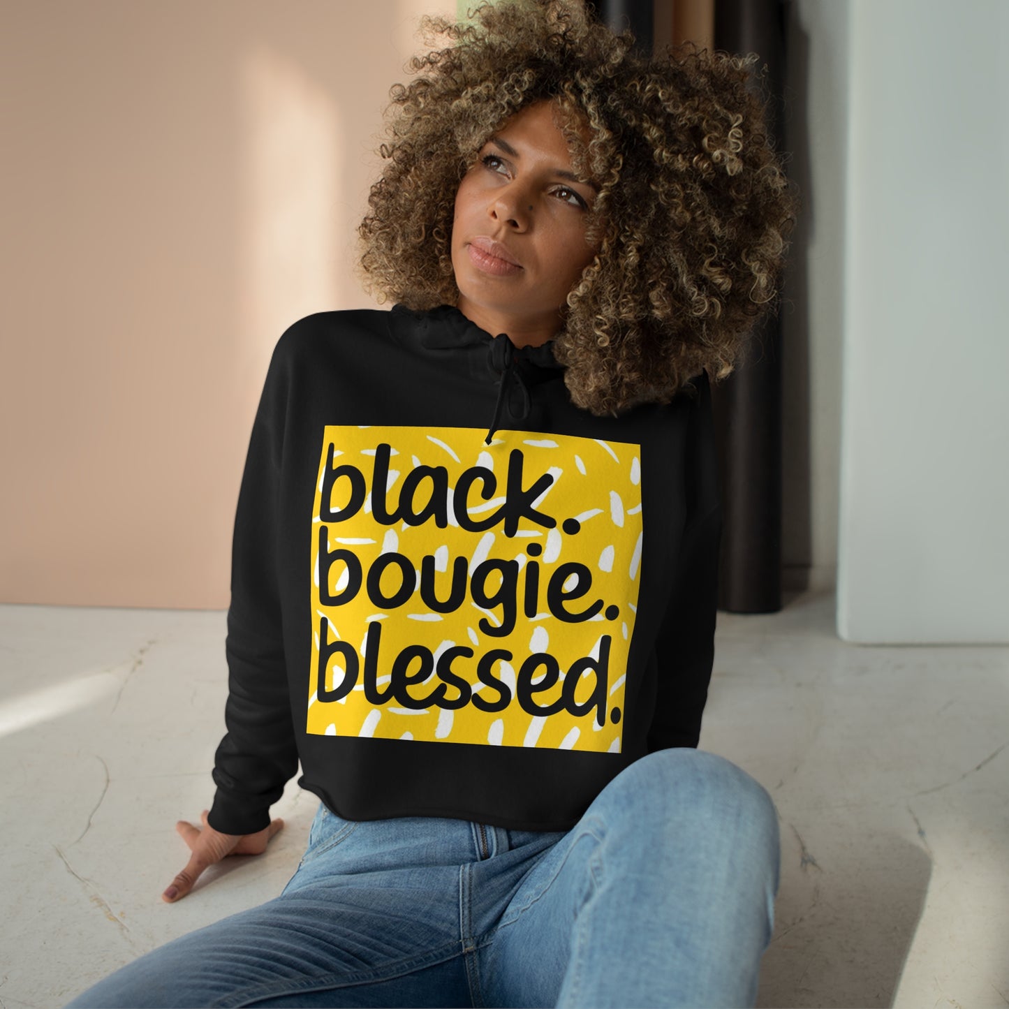 Black Bougie Blessed Crop Hoodie